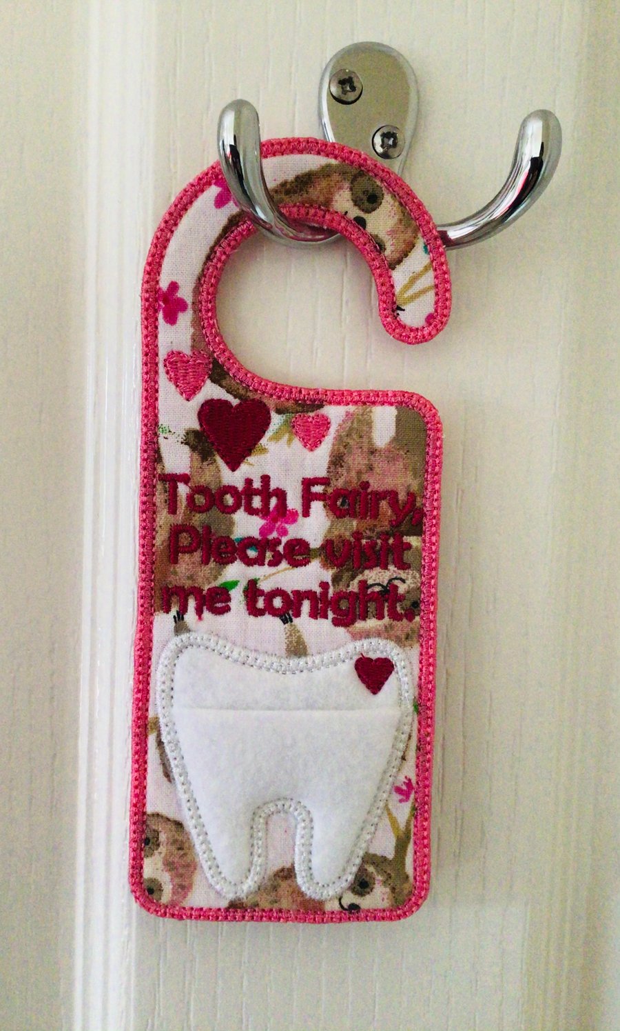 Tooth fairy door hanger. Pink sloths.