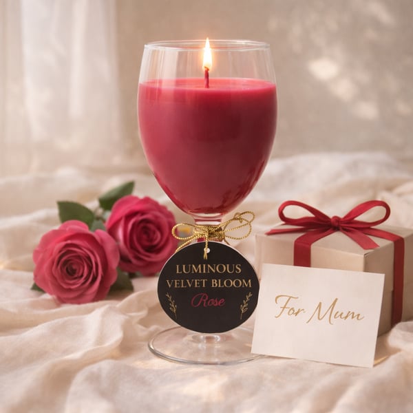 Rose Candle in Wine Glass Mother’s Day Gift for Mum Hand-poured Soy Candle 