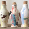 Set of 3 Ceramic bottles. Vase. Gift. Oil. Decorative. Potion. Cork.