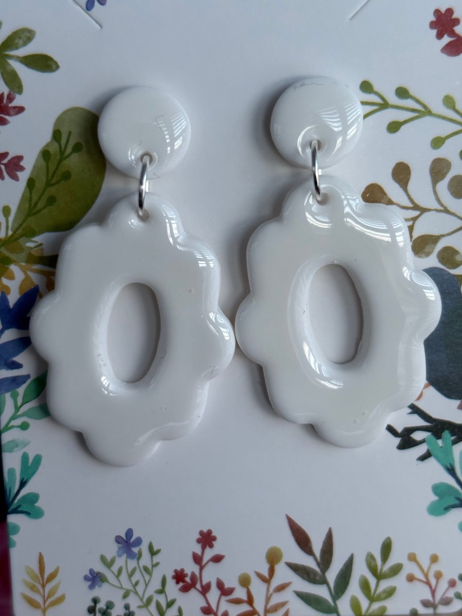 White polymer clay and resin stud earrings 