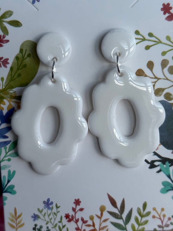 White polymer clay and resin stud earrings 