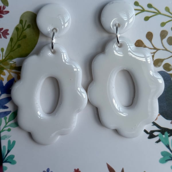 White polymer clay and resin stud earrings 