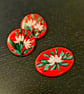Hand-Painted Earrings – White Flowers on Red - Image 2