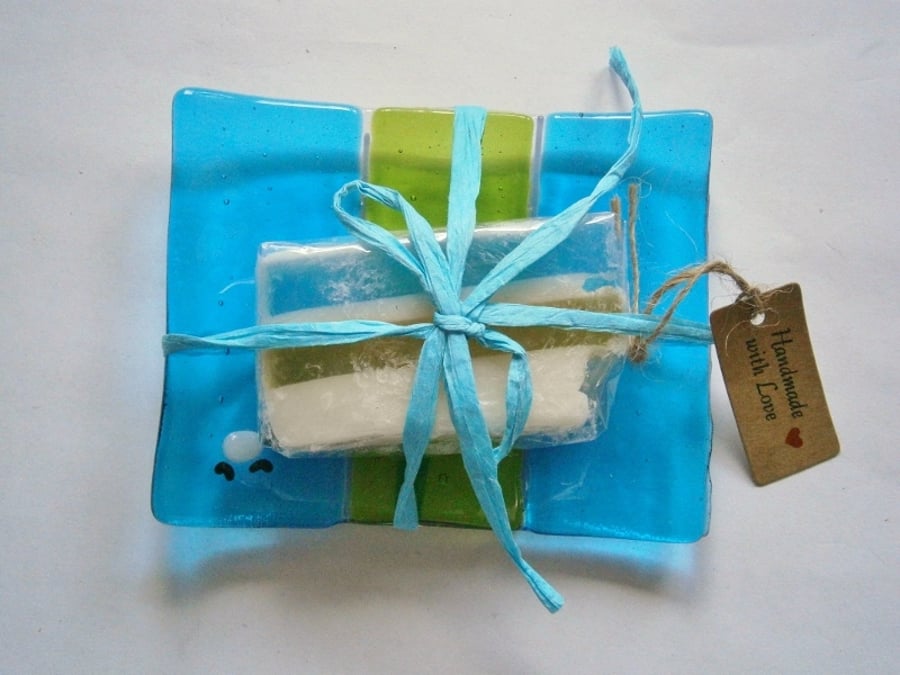 Fused glass sheepy soap dish