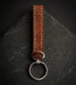 Tan Full Grain Leather Strap Keychain Chrome Medallion Handmade UK
