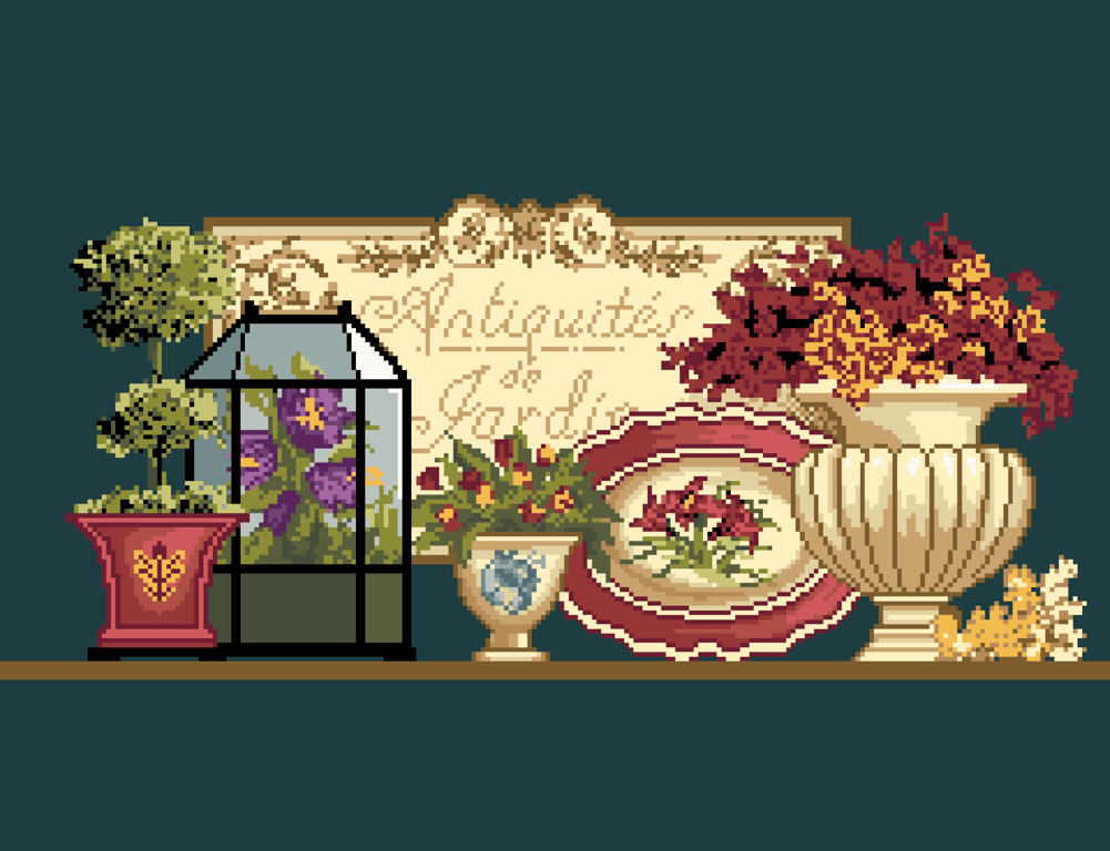 089 - Cross Stitch Pattern Antiquités de Jardin Garden Curiosity Shop Victorian