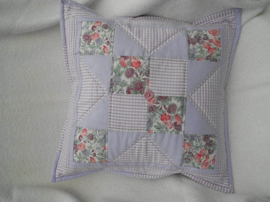 Lavender patchwork and quilted cushion cover