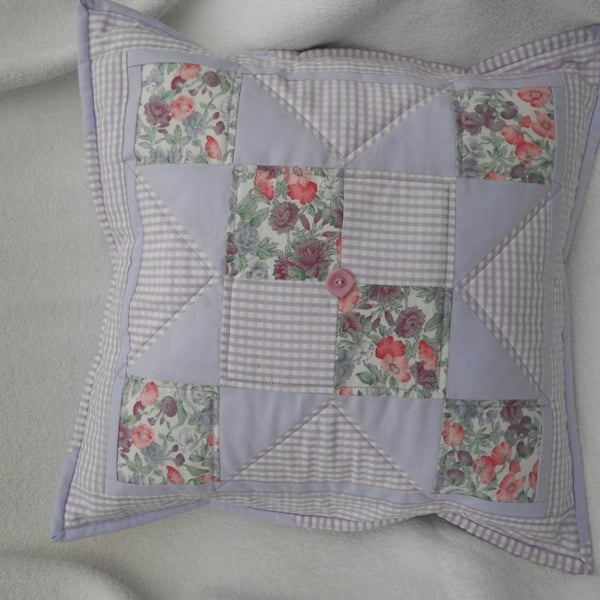 Lavender patchwork and quilted cushion cover