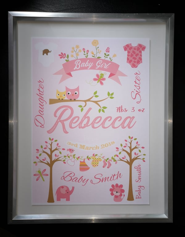Baby Girl Birth Details Print