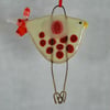 Red and Cream Spotty Glass Bird Decoration