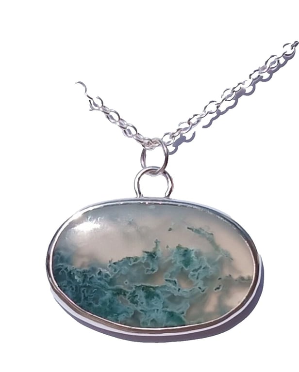 Moss Agate Statement Oval Necklace Fine Silver & Recycled Sterling Silver