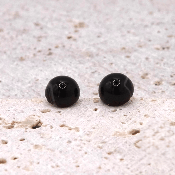 Black Banded Agate 6mm Gemstones, Sterling Silver Earrings. Side White Bands.