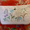 Floral embroidered quilted cotton makeup bag