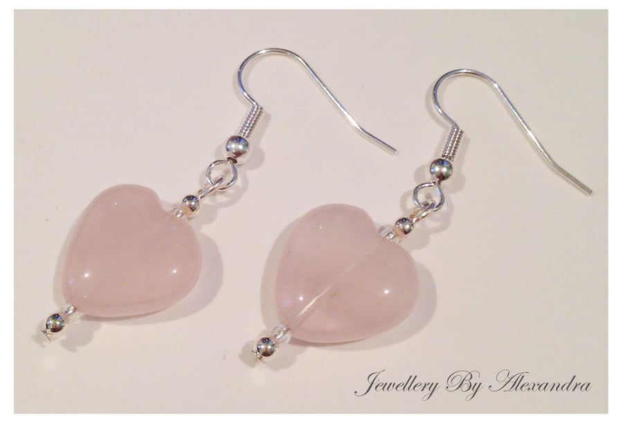 Rose Quartz Puffy Hearts Earrings