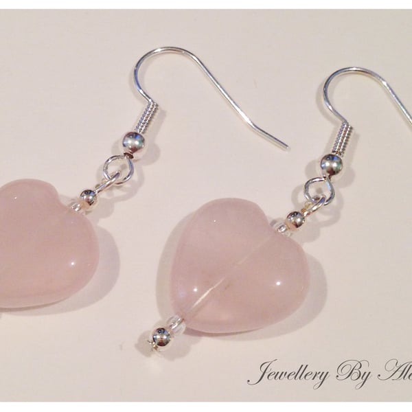 Rose Quartz Puffy Hearts Earrings