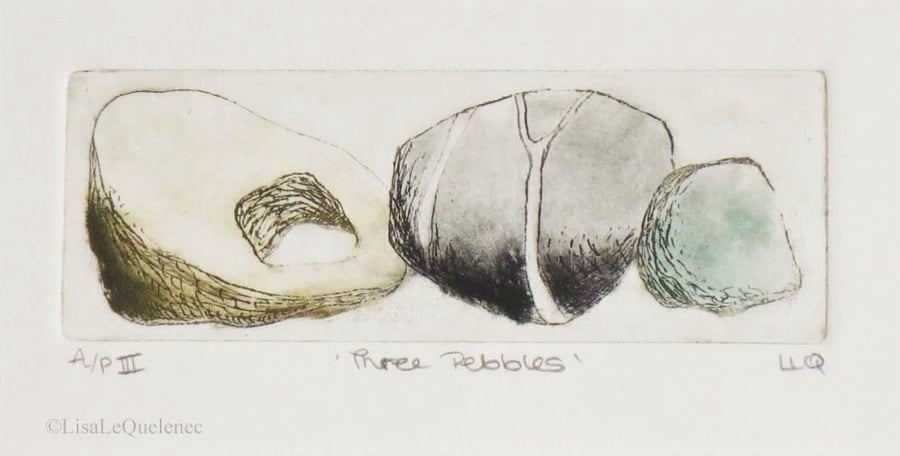 Original etching print of three pebbles third artists proof print