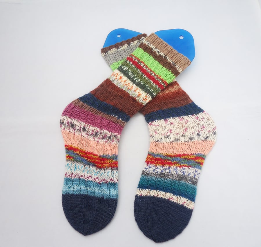 Hand Knit Tube Socks, Spiral Socks, One size Socks, Scrappy Socks