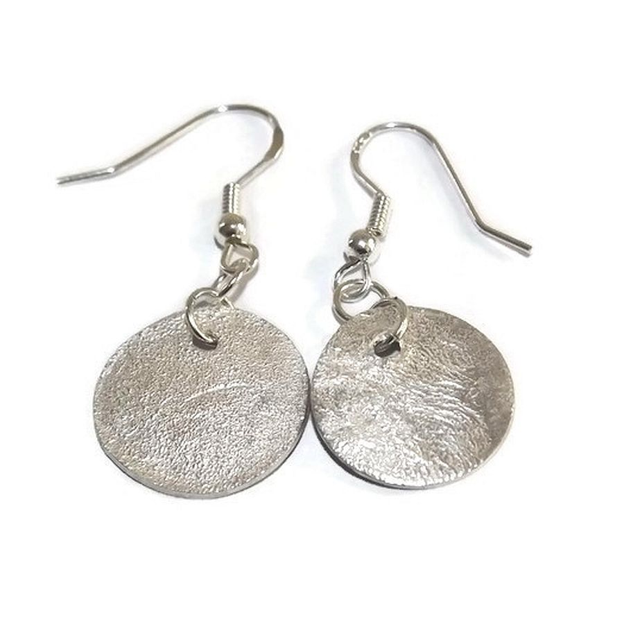 small, reticulated sterling silver disc earrings
