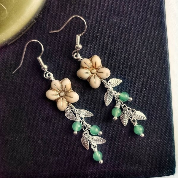 Silver Flower Drop Earrings