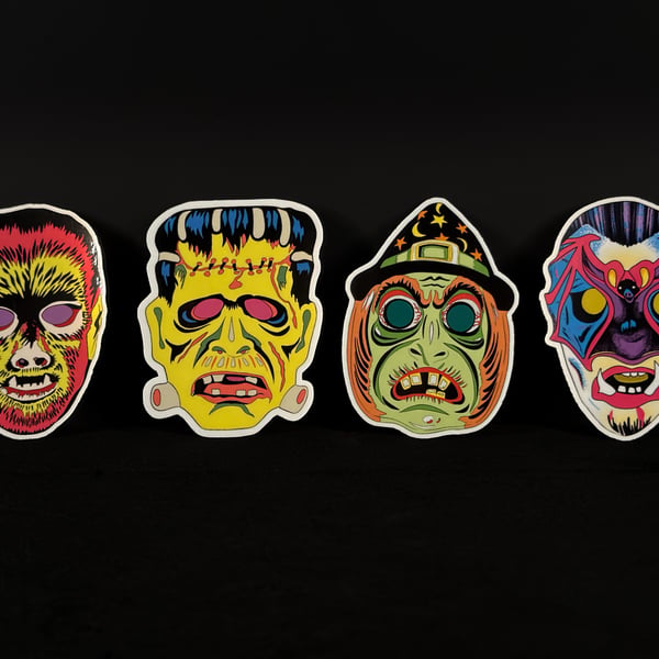 Vintage Halloween Masks Set Of 4 Stickers 