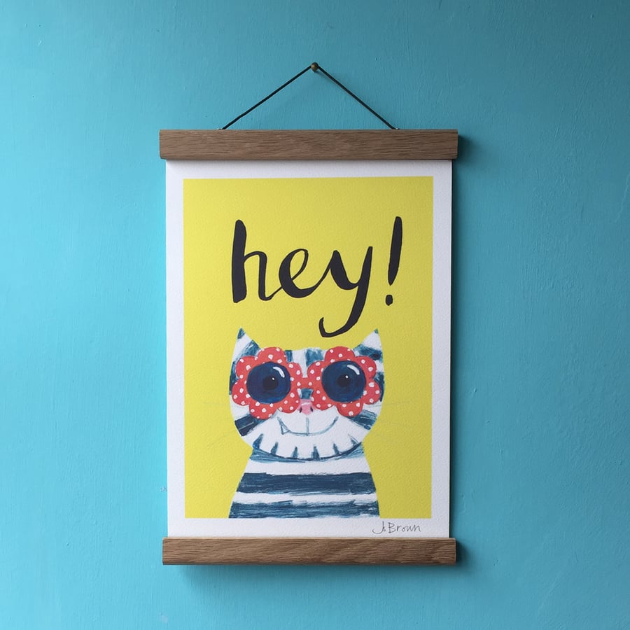 Hey! Cat affordable art print by Jo Brown nursery decor home office kitchen 