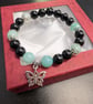Handcrafted Black Agate & Amazonite Gemstone Bracelet with Butterfly Charm