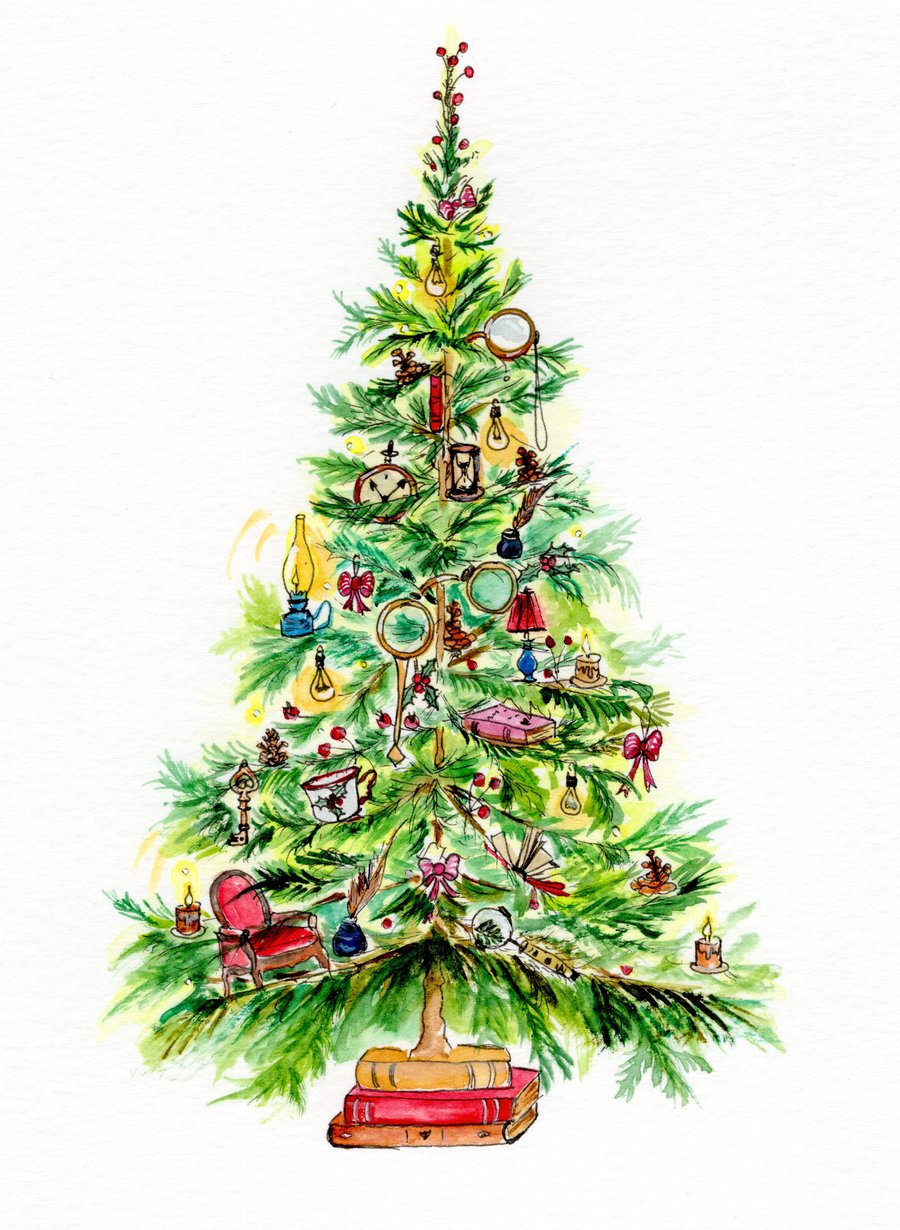 Bookish Christmas Tree Card – Cosy Festive Tree for Book Lovers