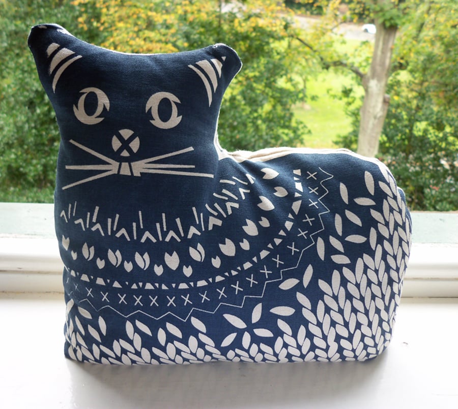 CAT DOORSTOP ::  Screen printed by hand :: BLUE