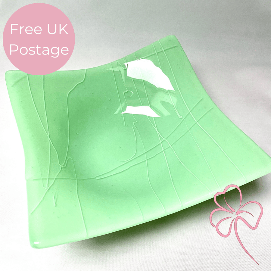 Mint Green Streaky Fused Glass Bowl