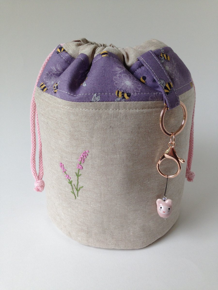 Lavender and bees sock knitters bag