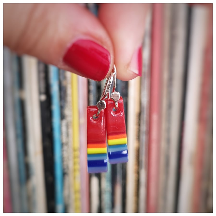 medium opaque glass rainbow earrings on sterling silver hooks