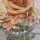 Peaches and cream..... A vintage glass rosebowl with beautiful silk flowers