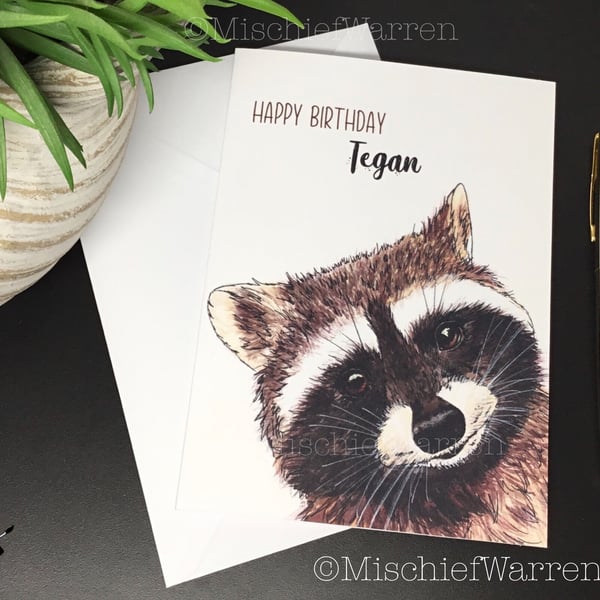 Raccoon Art Card - blank or personalised for any occasion