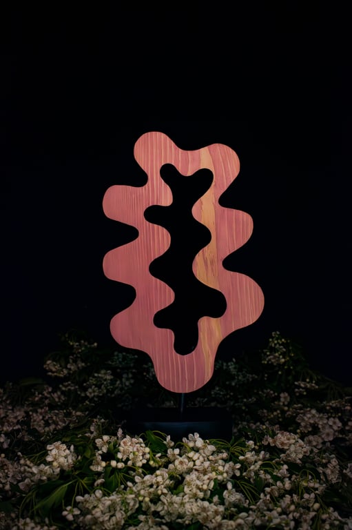"Pulse" - pink abstract wooden sculpture 