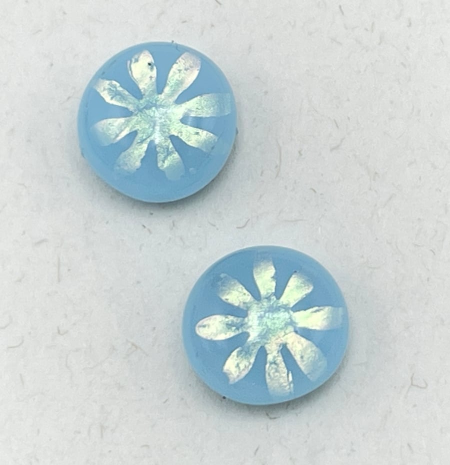 Pale Blue Flower Fused Glass Stud Earrings