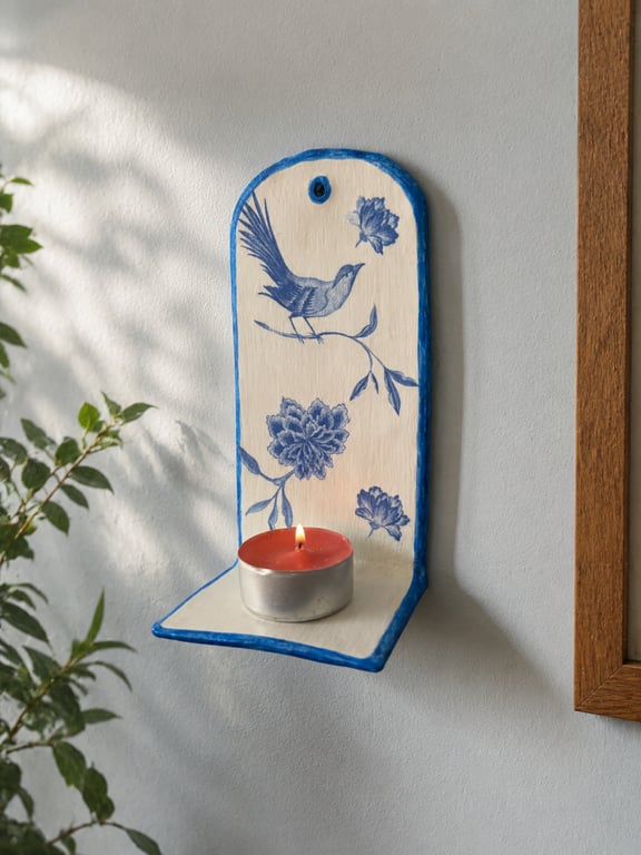 Handcrafted Clay Blue Bird Tea-light Holder
