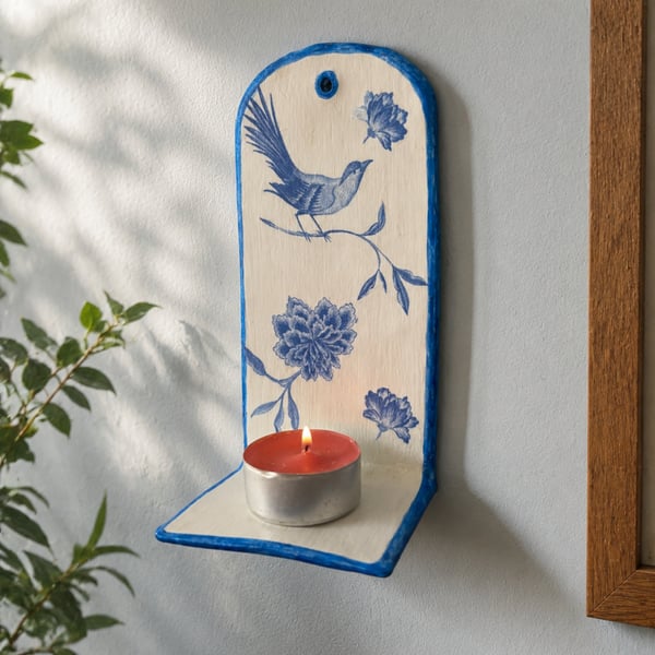 Handcrafted Clay Blue Bird Tea-light Holder