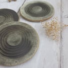 COASTERS hand-built stoneware pottery coaster set (x3) in matt pale grey-green 