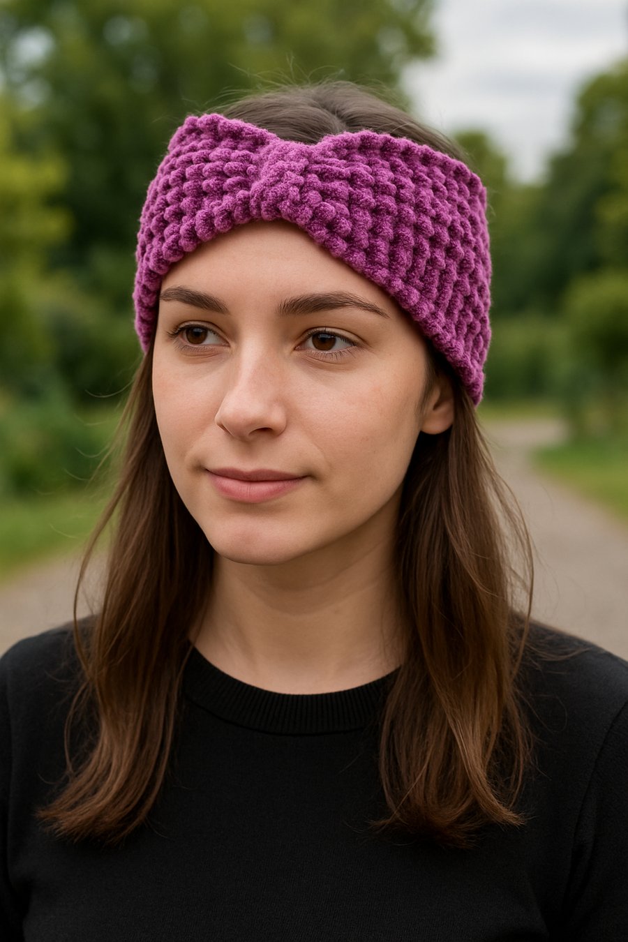 Pink chenille velvet earwarmer headband