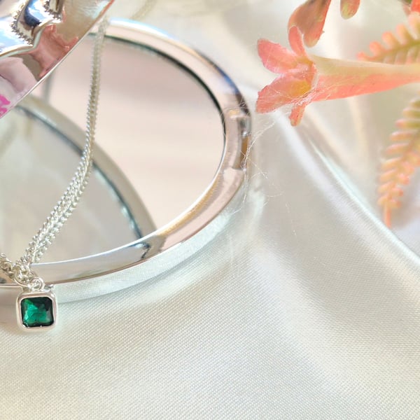 925 Sterling Silver Pave Cubic Zirconia Square Pendant Necklaces
