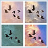Beautiful bundle of 4 greetings Cards, 4 colour ways Crows in Evening Sky.