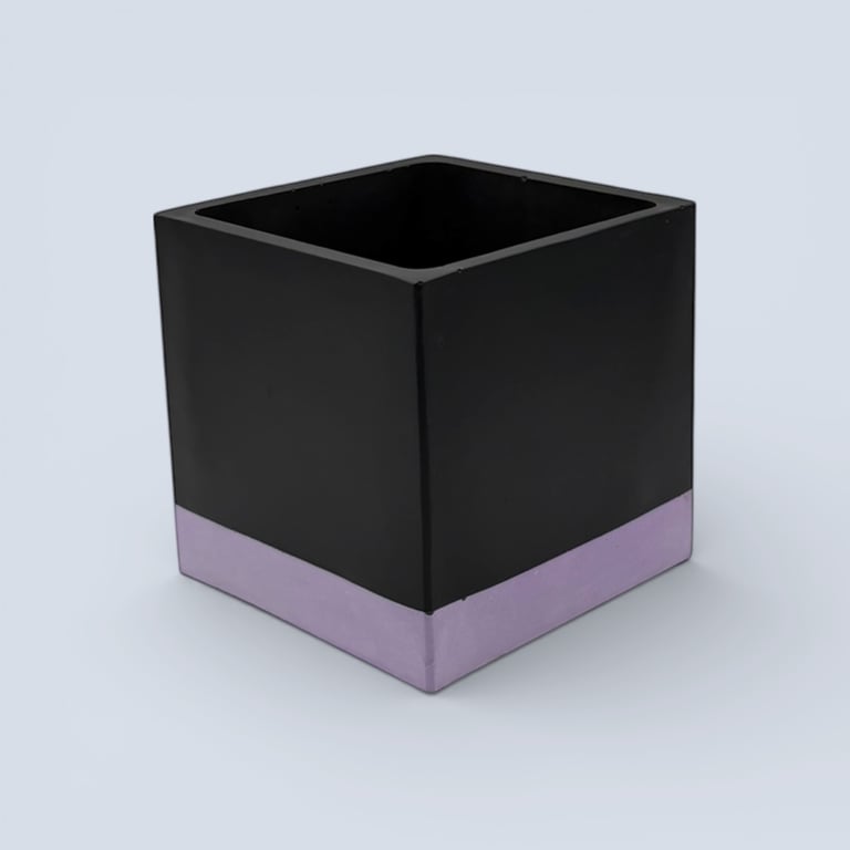 10 cm Square Black and Lilac Plant Pot Indoor Planter for Houseplants Succulents