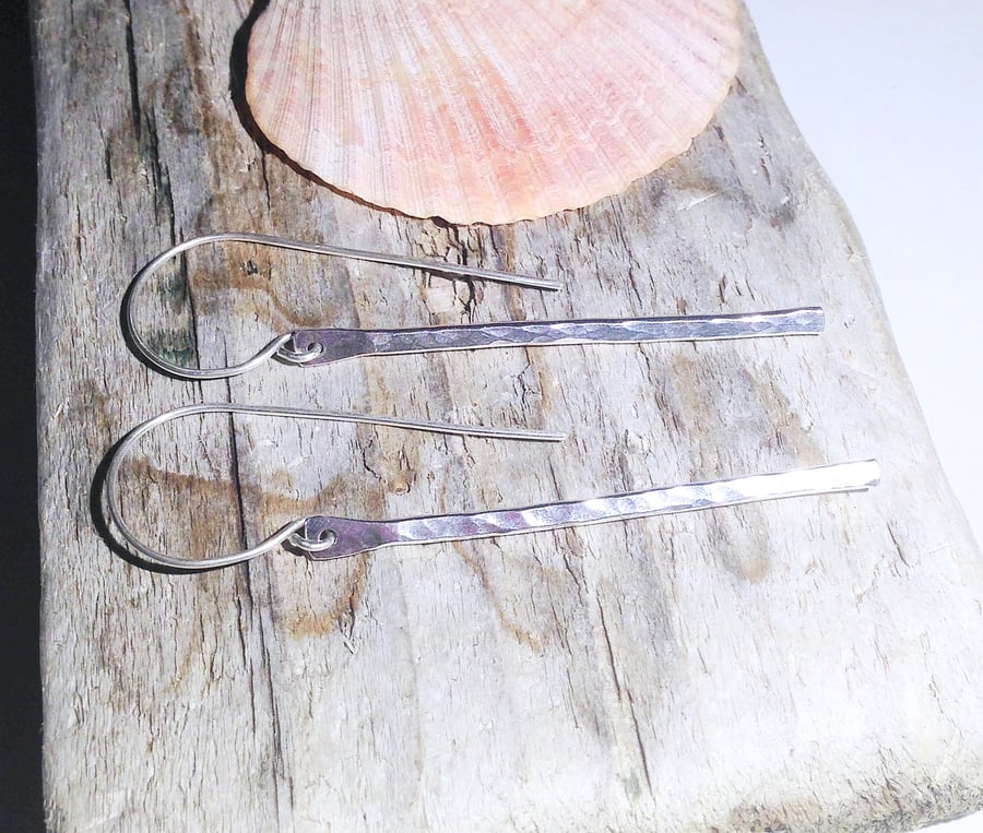 Textured Sterling Silver Drop Earrings (ERSSDGSK1) - UK Free Post