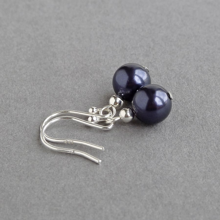 Simple Dark Purple Pearl Dangle Earrings - Dusty Grape Drop Earrings - Gifts
