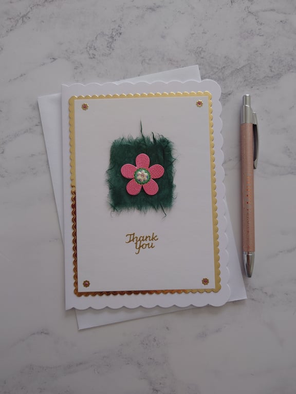 Thank You Pink Five Petal Flower Gold Foiled 3D Luxury Handmade Card