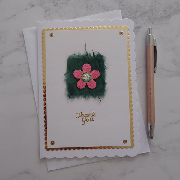Thank You Pink Five Petal Flower Gold Foiled 3D Luxury Handmade Card