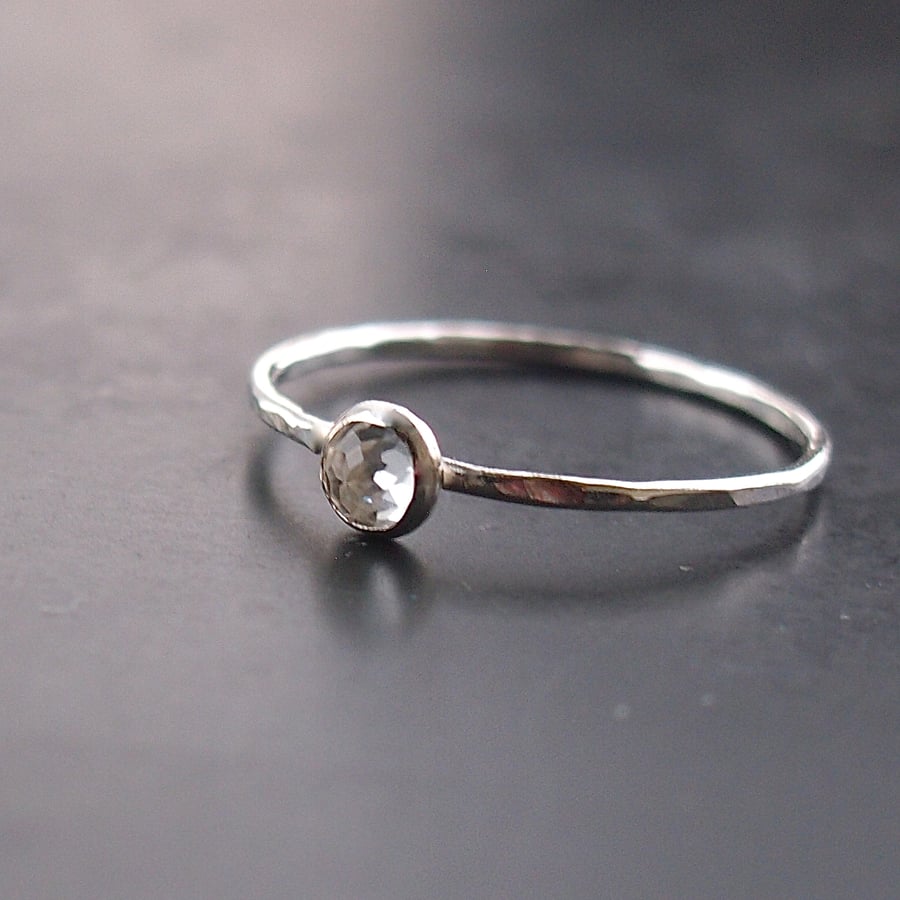 Silver Skinny Ring with White Topaz
