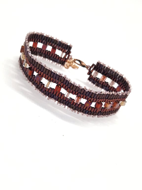 Earthy browns and pinks unique beaded bracelet