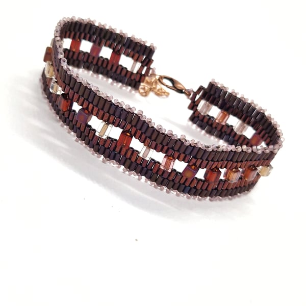 Earthy browns and pinks unique beaded bracelet