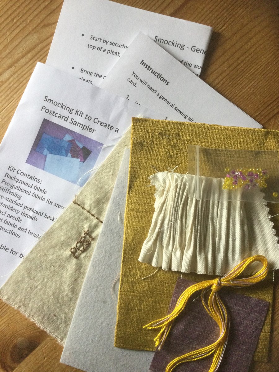 Beginners Smocking Kit to Create a Postcard Sampler, Gold and Cream